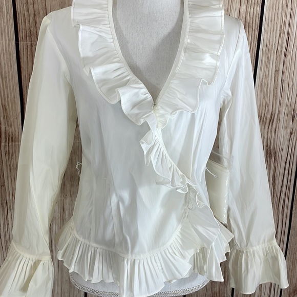 Isadora Collection White Blouse w/Ruffle Collar & Sleeves w/Sash New Condition - Picture 3 of 14
